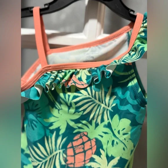 Carter's Tropical Green and Orange Girls Swim One Piece - Picture 6 of 7